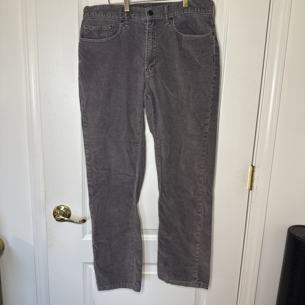 Lands End Men's 33 Straight Fit Corduroy Pants Taupe Gray Brown 5-Pocket